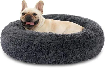 Produktbild von Hundebett, Katzenbett, Donut-Form, bequem, flauschig, rutschfest, waschbar, Haustierbett, Durchmesser 50 cm, Welpenbett, Kuschelhöhle für kleine, mittelgroße und große Hunde