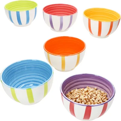 Zdjęcie produktu dla Zestaw 6 miseczek na płatki śniadaniowe Summer Stripes Ø14cm 500ml 6 miseczek w kolorowe paski