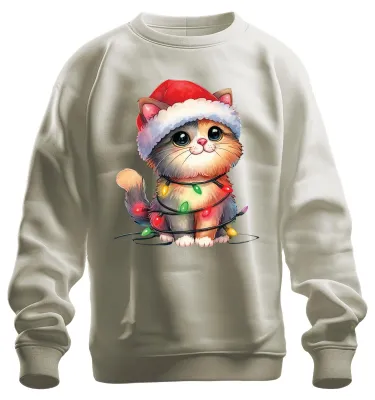 Produktbild von Katze Lichterkette Katzenliebhaber - Weihnachten Sweatshirt Pullover, Natur, S