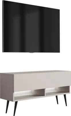Produktbild von TV-Lowboard 100 cm Kaschmir, schwarze schräge Beine, weiße LED, 100 × 32 × 52 cm