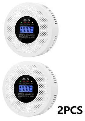 Image de Détecteurs de monoxyde de carbone et de fumée - Écran LCD - Surveillance en temps réel - Alerte sonore et visuelle - Fonctionnement sur piles - Lot de 2 - Piles non incluses