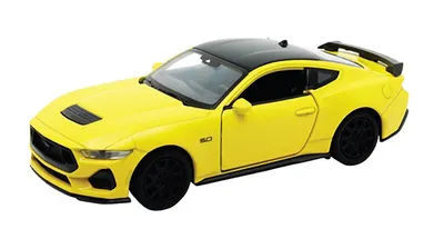 Image de Ford Mustang GT 2024 12cm moteur rétractable modèle de voiture en métal modèle de voiture jouet 87 (jaune-métallique)
