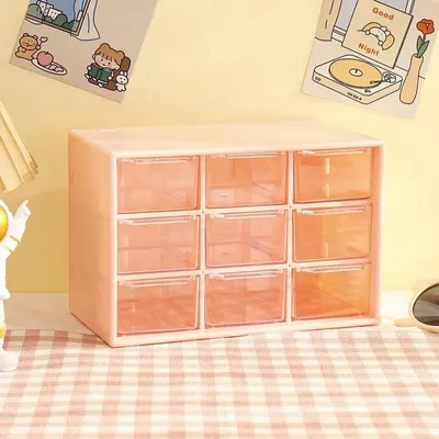 Produktbild von Aufbewahrungsbox 9-Fächer Schreibtisch-Organizer transparent stapelb Rosa pink