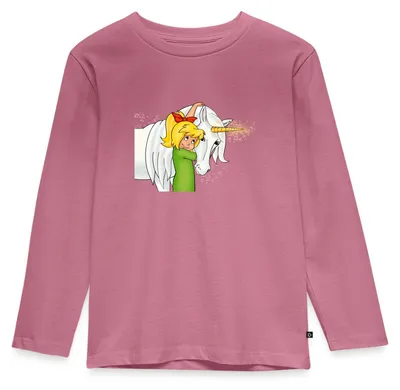 Produktbild von Spreadshirt Bibi Blocksberg Mit Einhorn Goldhörnchen Kinder Premium Langarmshirt, 98/104 (2 Jahre), Mauve