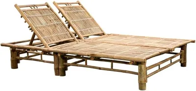 Produktbild von Sonnenliege für 2 Personen aus Bambus, Doppelliege für Garten und Terrasse, Gartenliege mit 3-Fach Verstellbarer Rückenlehne, Robustes Sonnenbett, 200 x 130 cm, Natur