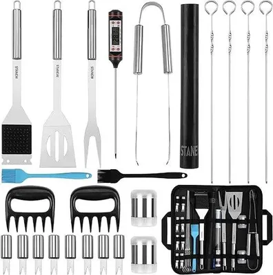 Produktbild von Famanu Grillset aus hochwertigem Edelstahl - mit tragbarem Aufbewahrungskoffer