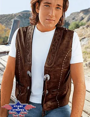 Produktbild von Herren Western Weste Cowboy Biker Leder »ALAMO« Braun