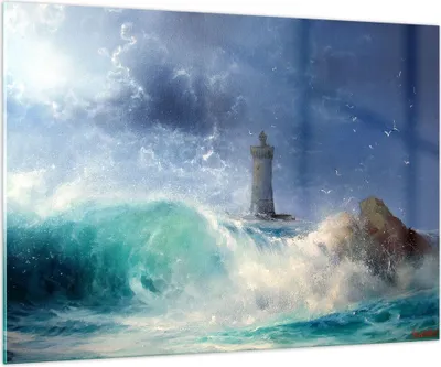 Produktbild von Bilder auf glas - Leuchtturm Meer - 100x70cm - Glasbilder - Wandbilder - Kunstdruck - zum Aufhängen bereit - Wanddekoration aus Glas - Glas Bilder - Wandbild auf Glas - Einteilig - GAA100x70-3576