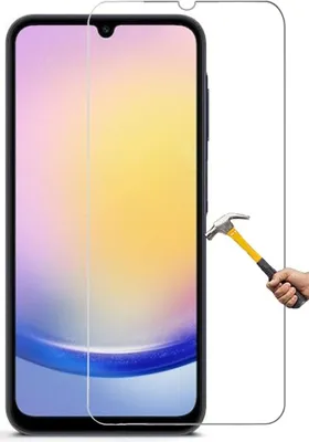 A screen protector is shown being tested with a hammer on a smartphone.