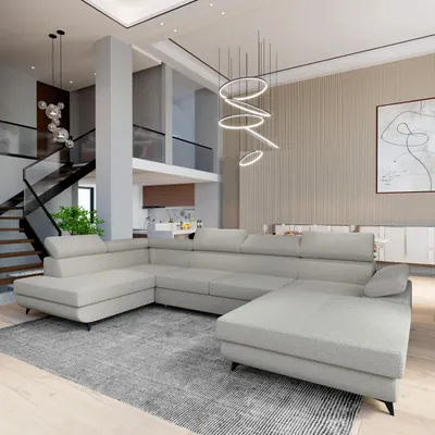 Produktbild von Masseno Ecksofa RUBANO L-S mit Schlaffunktion U-Form, Sofa mit Bettkasten, Wohnzimmersofa, Couch, Soffa, Bettsofa, Couchgarnitur- Hellgrau, QUELLE 83