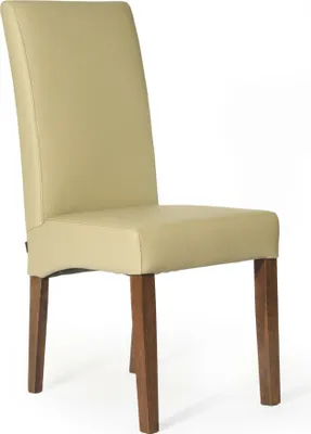 Produktbild von SIX Echt-Lederstuhl Massiv mit Nosag Federn Komfort Latexgurte Design Esszimmerstuhl Bambi Vollbezogen-Rindsleder Holzgestell Vollverleimt 150kg Belastbar Nussbaum Sand