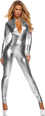 Produktbild von Catsuit mit Kragen silber-metallic Größe: L-XL