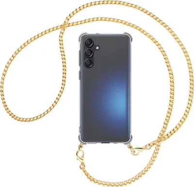 Produktbild von Handykette Backcover-Schutzhülle mit Band (Metall goldfarben) für Samsung Galaxy M55 5G - goldfarbene Kette