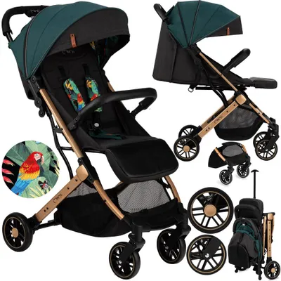Produktbild von MoMi ESTELLE – Ultraleichter Baby Kompaktbuggy 7,7 kg mit Einhand-Faltung, Trolley-Funktion & Liegeposition, ideal für Reisen – Grün/Gold