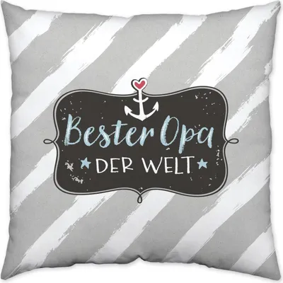 Produktbild von Happy Life Baumwoll-Kissen Bester Opa der Welt Zeasent, Grau Rosa, 40 x 40 x 3 cm