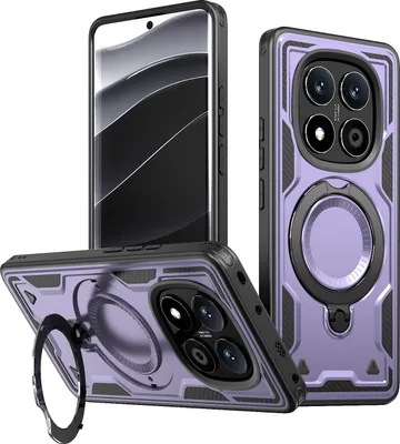 Produktbild von Dual Layer Hülle für Xiaomi Redmi Note 14 Pro Metall Ring Ständer Magnetisch Stoßfest Militär Handyhülle Lila