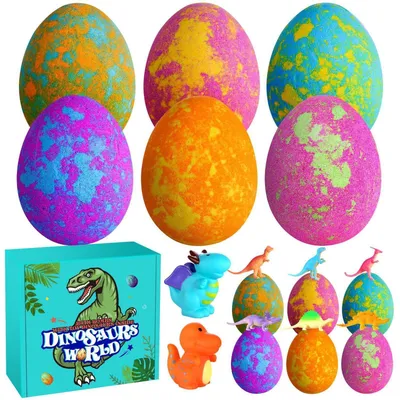 Immagine prodotto di Bolline da bagno per bambini, set da 8 pezzi, con sorpresa a tema dinosauri, 6 profumi diversi, ingredienti naturali