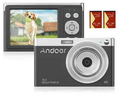 Obrázek produktu pro Kompaktní digitální fotoaparát Andoer 4K, videokamera, 50 MP, 2,88", IPS displej, automatické ostření, 16x zoom, detekce obličeje proti otřesům, zachycení úsměvu, integrovaný blesk se 2 bateriemi, pouzdro, řemínek na zápěstí pro děti a dospívající