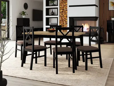 Obrázok produktu pre Rozkladací jedálenský stôl 140 cm so 6 stoličkami ADELBITE 3 - dub artisan / čierny / hnedý 2