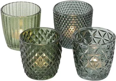 Produktbild von Famanu Windlicht Glas Grün Teelichthalter Set von 4