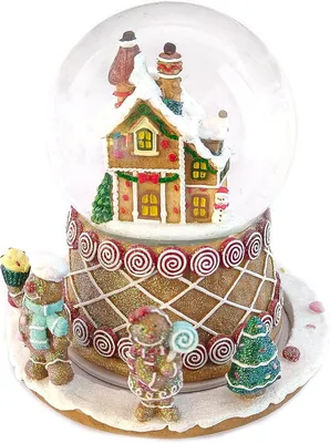 Produktbild von Schneekugel mit Lebkuchenhaus – Festliche Spieluhr mit Schneeflocken-Effekt und Weihnachtsmelodien