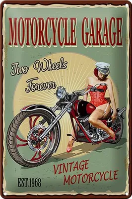 Produktbild von Blechschild Pinup 20x30cm Retro Motorcycle Garage Vintage