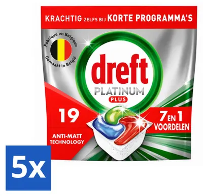 Produktbild von 5 x Dreft Platinum Plus All-in-One Geschirrspültabs - Vorteilspackung - 5 Stücke