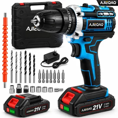 Produktbild von AJIEQAQ Akkuschrauber 21V MAX, 45Nm, 18+1, 2-Gang, 2×2,0Ah Akku, LED, Wasserwaage & Werkzeugkoffer