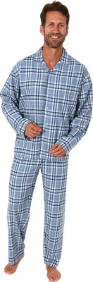 Produktbild von Herren Flanell Pyjama Schlafanzug langarm zum durchknöpfen -  202 101 15 602 ; hellblau , 58