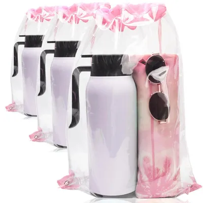 Immagine prodotto di Zaino trasparente, 3 pezzi, impermeabile, in PVC, rosa, dimensioni 34 x 45 cm