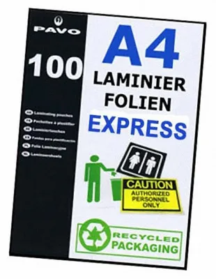 Produktbild von 100x PAVO EXPRESS-Laminierfolien A4 216 x 303mm 2x 75/80 mic