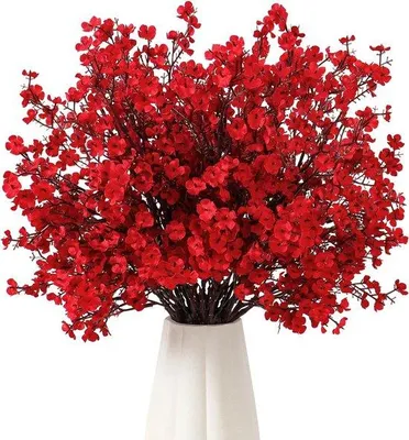Produktbild von Famanu Kunstblumen 10 Stück - getrocknete Seidenblumen - Gypsophila - rot