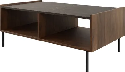 Produktbild von MIRJAN24 Couchtisch Tewos L97, Kaffeetisch, Stilvoll Wohnzimmer Kollektion (Farbe: Nuss Warmia / Nuss Warmia + Marmor Schwarz)