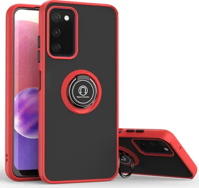 Produktbild von Samsung A03S Hülle, Ring Halter Ständer Matte Transluzent TPU Rahmen Stoßfest Schutzhülle für Samsung Galaxy A03S Rot