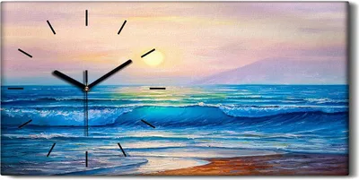 Produktbild von Wandbild Leinwand Bilder Wanduhr 60x30 Gemälde Küste Meer Wellen Sonne Himmel - schwarze Hände