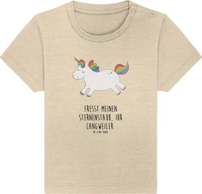 Produktbild von Mr. & Mrs. Panda  T-Shirt Einhorn Happy 6. - 12. Monat - Natural Raw - Geschenk, Baby Shirt, Baumwolle, Babyshirt, Lachen, Spaß, Einhörner, Lebensfreude, Unicorn