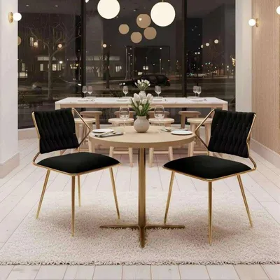 Image de Lot de 2 chaises de salle à manger en velours noir avec pieds en métal doré - Chaise rembourrée - Chaise de cuisine