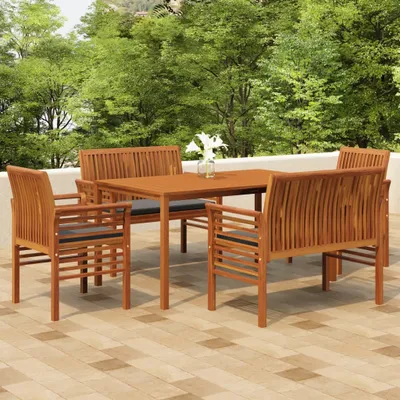 Imagen del producto de Conjunto de jardín de 5 piezas de "The Living Store" con cojines, fabricado en madera de acacia maciza