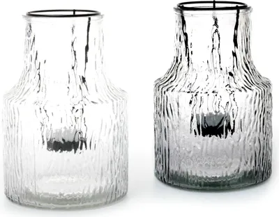 Produktbild von Windlicht mit Teelichthalter 2Fb.sort. Glas Teelichthalter Ø13cm H19cm klar/grau