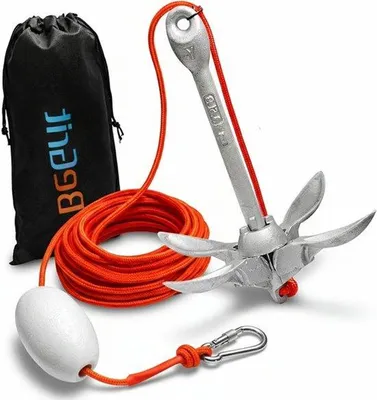 Imagen del producto de Ancla galvanizado para embarcaciones y tablas de paddle surf, peso: 1,5 kg, longitud de la cuerda de anclaje: 10 metros.