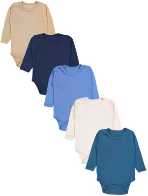 Produktbild von TupTam Jungen Baby Body Langarm Unifarben 5er Pack, Farbe: Beige Hellbeige Petrolgrün Jeansblau Dunkelblau, Größe: 74