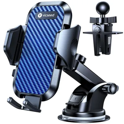 Image de Support pour téléphone de voiture, rotatif à 360°, avec ventouse puissante et clip métallique pour fixation sur les bouches d'aération, compatible avec les téléphones de 4 à 7 pouces, couleur bleue