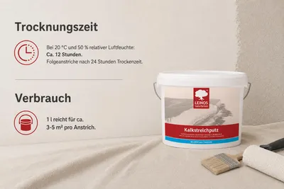 Produktbild von LEINOS Kalkstreichputz 667, 2,5 l für Wände innen & Feuchtraum, KI-generiertes Bild