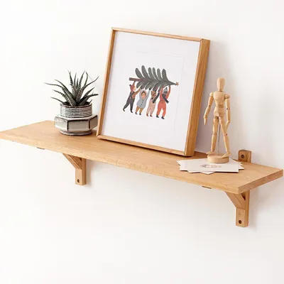 Image de Étagère murale en bois massif, chêne, 60 cm