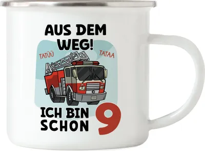 Produktbild von Aus Dem Weg Ich Bin Schon 9 Emaille Tasse Happy Birthday 9. Geburtstag Alles Gute Herzlichen Glückwunsch Geschenke