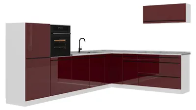 Produktbild von Eckküche Vicco R-Line Rot Hochglanz/Weiß 327 x cm Arbeitsplatte Marmor, Model 66811