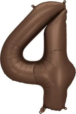Obrázok produktu pre Fóliový balón číslo "4" - 86 cm, mocca, hnedý, satén