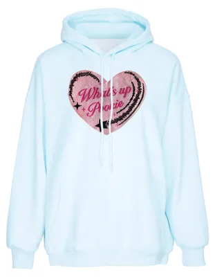 Produktbild von Damen Bluse mit Kapuze, Kängurutasche und langen Ärmeln, lässige Passform, Blau, Größe L
