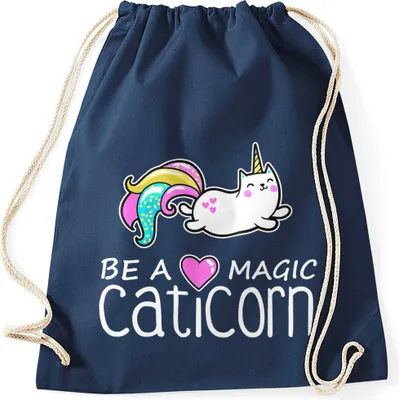 Produktbild von Turnbeutel Be a magic caticorn Einhorn Unicorn Gymbag Moonworks® navy unisize
