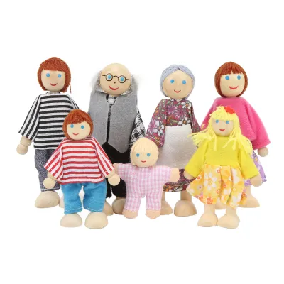 Produktbild von Puppenhaus-Familie aus Holz, niedliche Simulation, 7 Puppen, Familie, Rollenspielfiguren für Puppenhaus im Maßstab 1:12